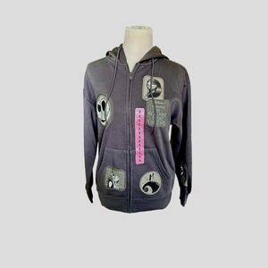 Disney Tim Burton Nightmare Before Christmas Hoodie Women's S Multi Patch Zip NW